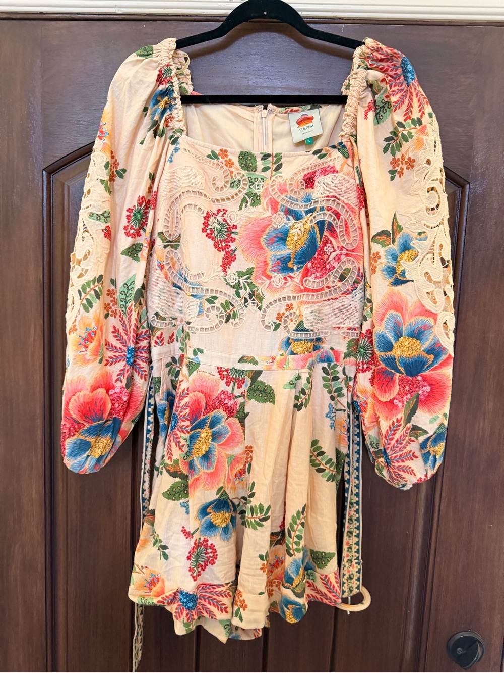 FARM Rio Cream Floral Embroidered Puff-Sleeve Romper - Picture 8 of 9